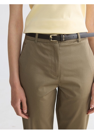 Lcwaıkıkı Classic Haki Beli Kemerli Gabardin Kadın Pantolon