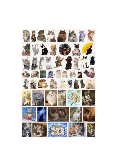 58 Adet Sevimli Kediler Sticker Seti - Etiket Seti Scrapbook Bullet Journal Çok Renkli