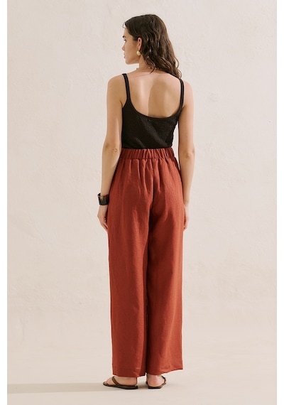 Manuka Keten Geniş Paça Pantolon Kiremit Ss26pnt00039-08