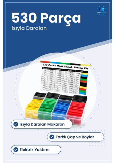 Kablo Makaron Tamir Seti 530 Parça Isıyla Daralan Büçüşen Elektri
