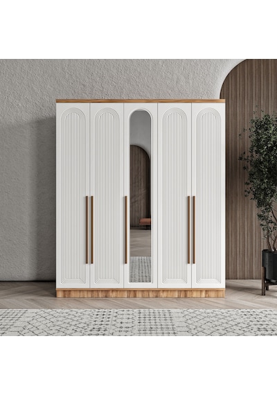 Rosa 5 Kapaklı Komple Mdf Aynalı Gardırop - Elbise Dolabı