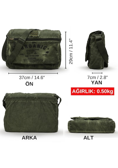 Dark Cotton 8128 Kanvas Omuz Postacı Haki Yeşil 15.6 Laptop Çanta