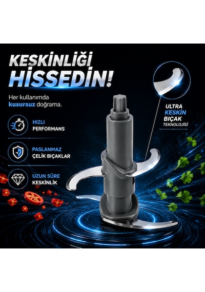 Tigrecook TG-8005G Instantchopper Fit 1 L Cam Hazneli Et Kıyma & Sebze Rondo Doğrayıcı Çift Çelik Bıçak