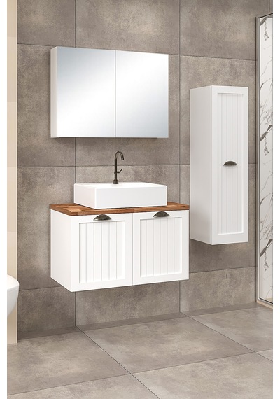 %100 Mdf 80 Cm Aren Banyo Dolabı + 30 Cm Aren Boy Dolabı Beyaz