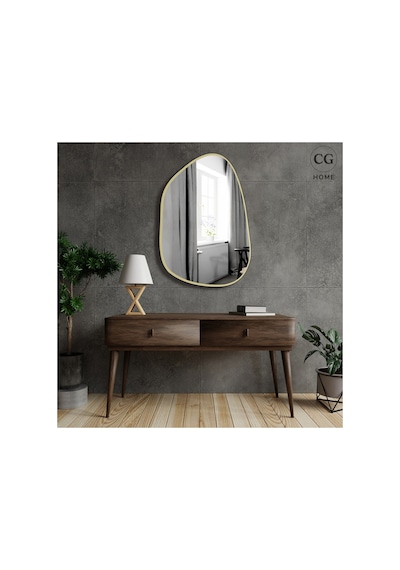 Ant Home Asimetrik Ayna, 75x55 Cm, Konsol Aynası, Dresuar Aynası, Duvar Aynası, Şişecam Ayna Gold