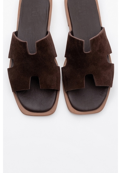 Luvishoes Luvi Shoes Jez Kahverengi Süet Hakiki Deri Kadın Terlik Kahverengi