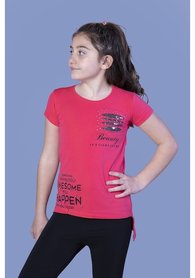 Toontoy Kids Toontoy Kız Çocuk T-shirt Göğsü Lazer Kesim Taşlı Nar Çiçeği