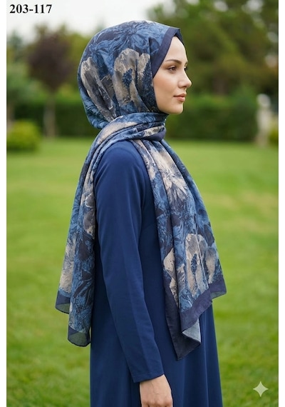 Moonscarfs Moonscarf Bambu Kraş Pamuk Şal Lacivert 203-117 Çok Renkli