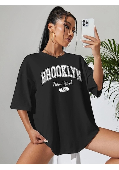 Siyah Oversize T-shirt - Oversize Baskılı Siyah
