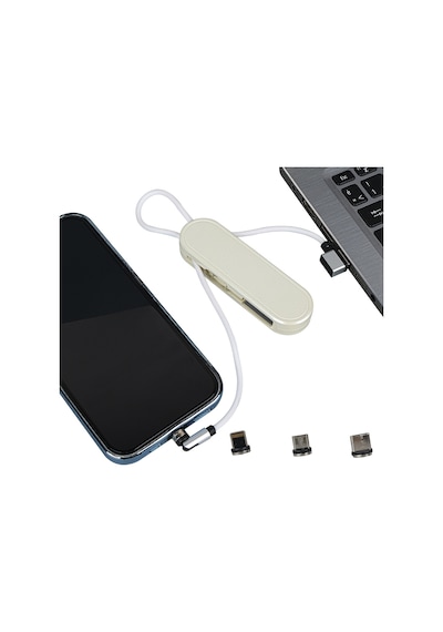 Ayt Powermaster Pm-25904 Beyaz 3in1 Type C- Lightning Micro Usb Manyetik Uç Taşınabilir Şarj Data Kablosu