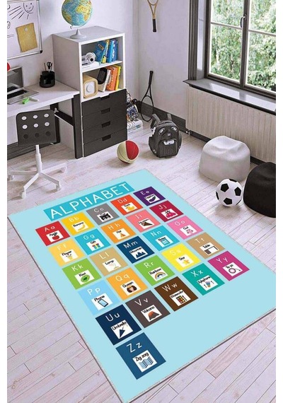 Çok Renkli Kaymaz Tabanlı Harfli Eğitici Çocuk Halısı Ar024n11