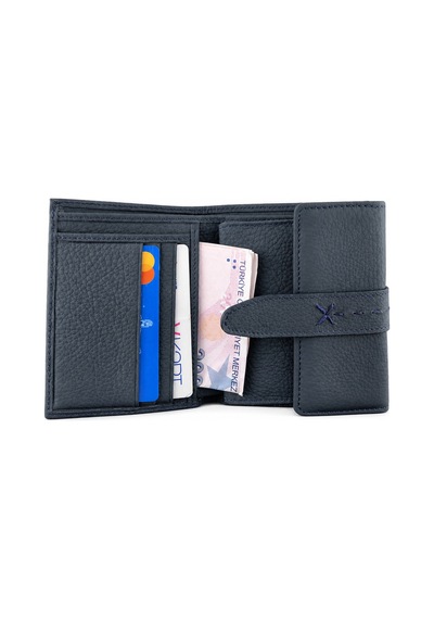 Alphaclub Bag Kadın Hakiki Deri Lacivert Renk Çıtçıtlı Kartlık Ve Cüzdan