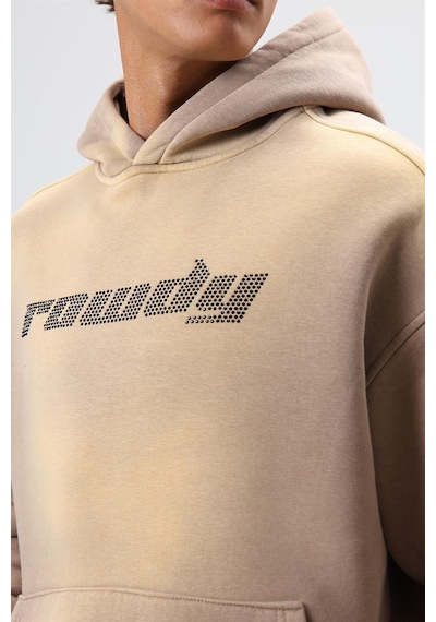 Vamos Oversize Baskılı Yıkamalı Hoodie Vizon