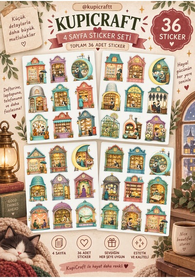 Tiny Shop Sticker Set Minyatür Dükkanlar Temalı Etiket Seti -ajanda Scrapbook Journal Planner - 939226303 Diğer