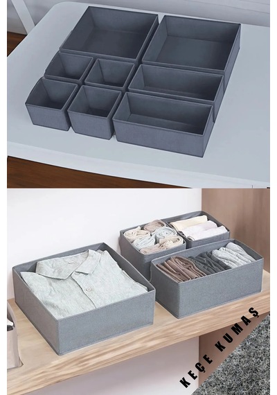 Keçe 8'li Çekmece İçi Düzenleyici Organizer Set Gri