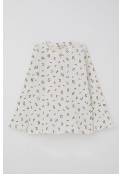 Breeze Kız Bebek Pijama Takımı Çiçek Desenli Omuzu Düğmeli 9 Ay-3 Yaş, Ekru Ekru