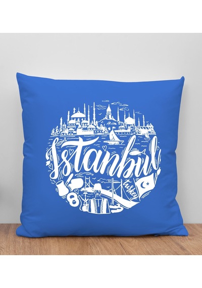 Bk Gift İstanbul Tasarımlı Mavi Kırlent Yastık, Arkadaşa Hediye, Ev Dekorasyonu, Ev Hediyesi-1