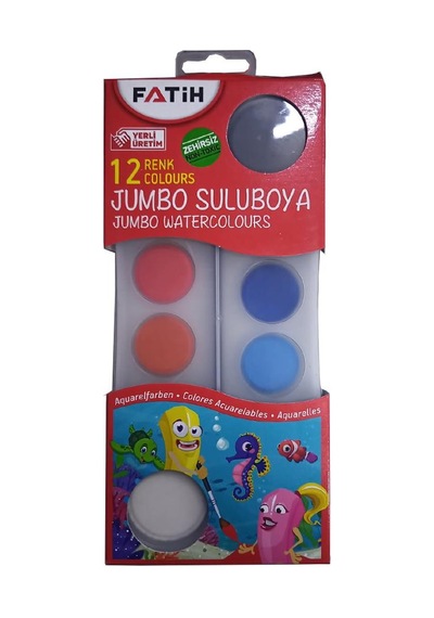 12 li Jumbo Sulu Boya 1 Adet Jumbo Suluboya 12 Renk Fırçalı Sulu Boya Seti