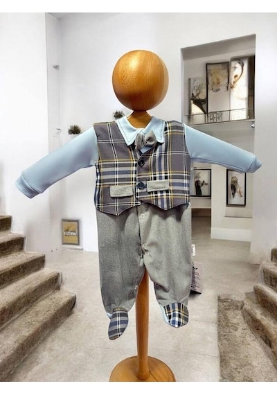 Cantoy Erkek Bebek Papyonlu Şık Tulum-15302 Mavi