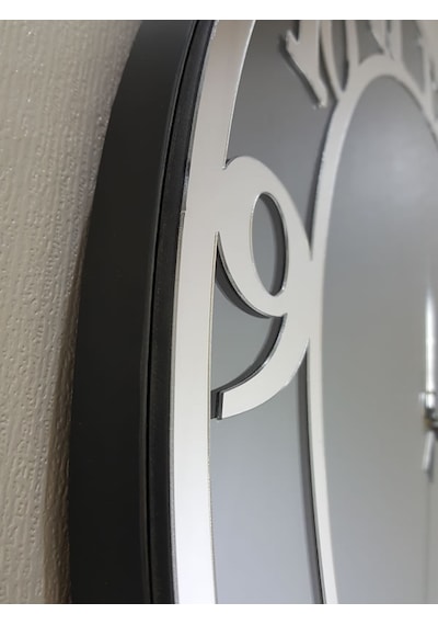 Ayna Denizi Silver Matris Smoked Model Gümüş Füme Renk 50 CM Dekoratif Aynalı Duvar Saati Gümüş