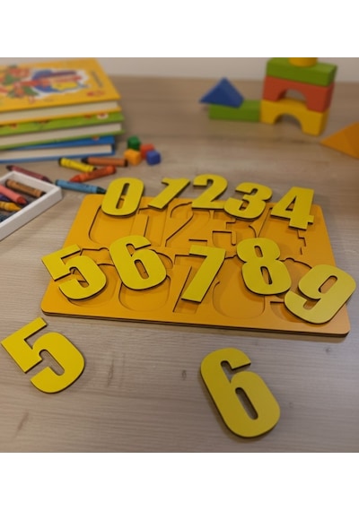 Ahşap Sayılar Puzzle - Eğitici Oyuncak - Montessori Temelli Rakam Öğretici - 30x20 Cm