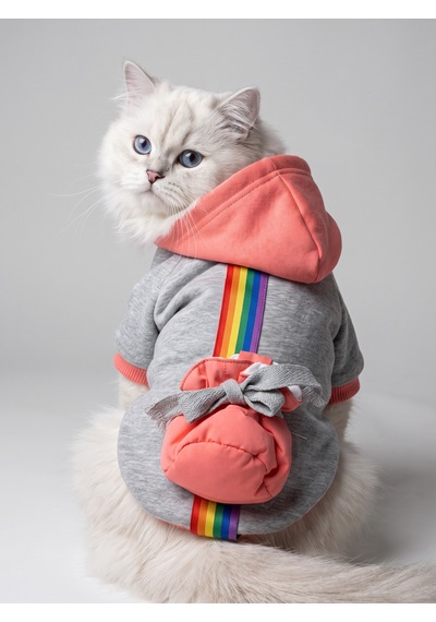 Kemique Rainbow Kedi Sweatshirt Kapüşonlu Gökkuşağı Detaylı Kedi Kıyafeti Kedi Hoodie Kemique Rainbow Kedi Sweatshirt Kapüşonlu Gökkuşağı Detaylı Kedi Kıyafeti Kedi Hoodie