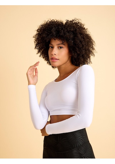 Lismina Uzun Kollu Crop Spor Tişört Beyaz