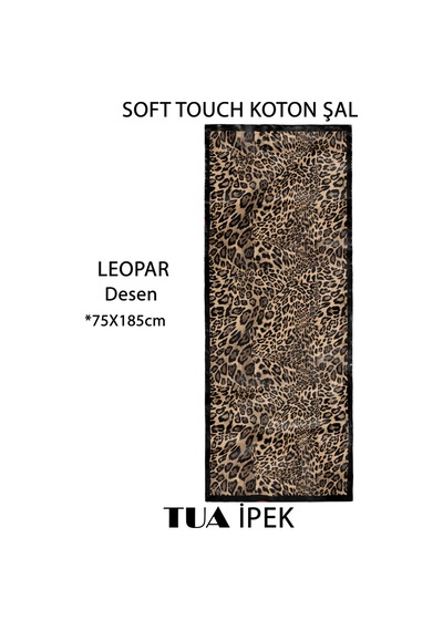 Leopar Desen Touch Soft Koton Şal 75x185cm Siyah