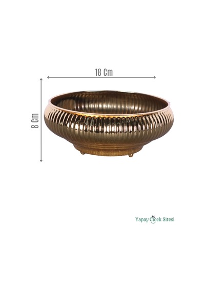 Yapay Çiçek Sitesi Metal Dekoratif Çizgili Ufo Saksı 8 Cm Altın