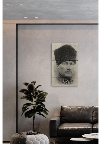 Atatürk Baskılı Doğal Taş Tablo - Duvar Dekoru 30x50 CM