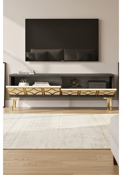 Tsa1237atg - Lemtv120 Tv Stand, Tv Sehpası Antrasit - Traverten - Gold 120cm Tsa1237atg - Lemtv120 Tv Stand, Tv Sehpası Antrasit - Traverten - Gold 120cm