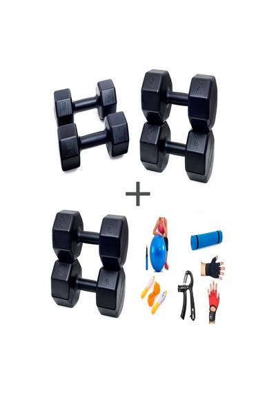 Ps Spor 3 Çift Dambıl Set 5 Kg + 7 Kg + 9 Kg + 5 Çeşit Egzersiz Seti