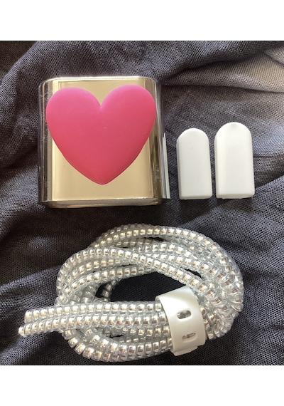 Brokoli Home Apple Uyumlu iPhone 18w/20w Gümüş-pembe Kalp Şarj Kılıfı, Şarj Kablosu Örme Aparatı, Kablo Ko Diğer