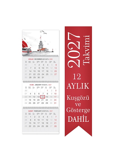 2027 Jumbo Boy Kuşe Gemici Takvimi Denizci Duvar Takvimi 33x92,5 Cm