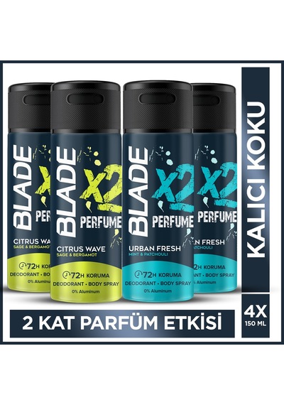 Blade X2 Perfume Citrus & Urban Erkek Deodorant Body Spray 4x150 Ml Leke Bırakmaz
