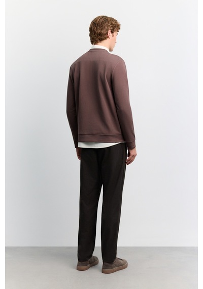 Avva Erkek Kahve Bisiklet Yaka Kolay Ütülenen Baskılı Pamuklu Regular Fit Sweatshirt A62y1297