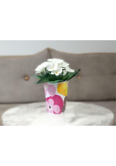 Vazoda Çiçek Dekoratif Beyaz Yapay Çiçek Vazo Dahil Kırmızı Papatya 7 x 7 x 16 CM