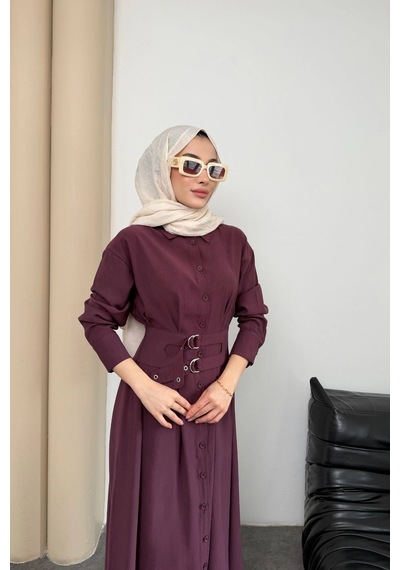 Mihran Butik Valeno Model Coupra Model Kumaş Kemer Detaylı Elbise Bordo