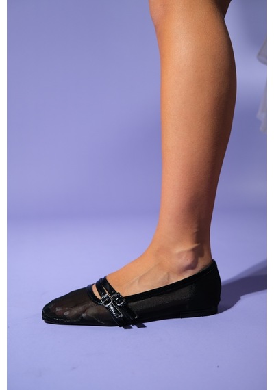 Luvishoes Luvi Shoes Moana Siyah Fileli Kadın Babet Ayakkabı Siyah