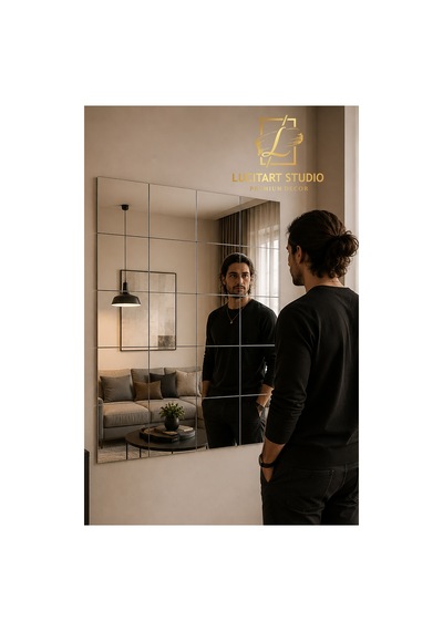 Dekoratif Kare Pleksi Ayna - 8 Adet 20x20 Cm Kendinden Yapışkanlı, Akrilik Ayna Modern Duvar Dekoru Duvar Dekorasyon Ürünü Gümüş Gümüş