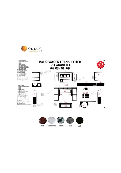 Meriç® Vw Carevella T5 Ön Torpido Kaplama 31 Parça 2003-2009 (530157590)