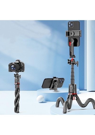 Coverzone Uzatılabilir Ahtapot Tripod Selfie Çubuğu C03 Ent Kablosuz Kumanda, 360 Bilyalı Başlık, Esnek Ayaklı, Telefon Ve Aksiyon Kamera Uyumlu, Vlog Yayın Tripodu C03