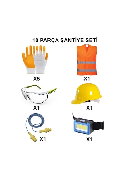 10 Parça Baret Eldiven Şantiye Koruma Seti