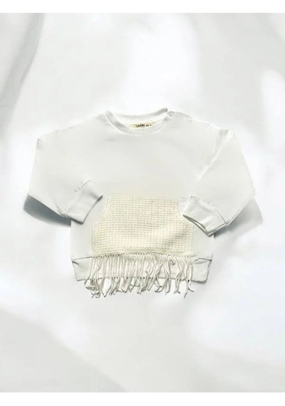 Çikoby Kız Bebek Püskül Detaylı Sweatshirt-14850 Ekru