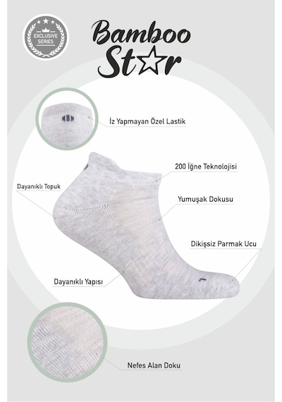Bamboo Star Kadın Havlu Patik Çorap, Spor, Antibakteriyel ,esnek,dikişsiz Asorti 6lı Premium Çorap Çok Renkli