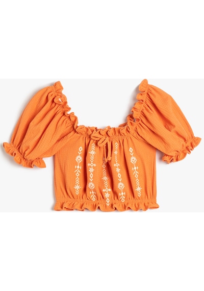 Koton Crop Bluz Fırfırlı İşlemeli Önü Büzgülü Kısa Kollu Turuncu 3skg10423ak 3SKG10423AK207 Turuncu Koton Crop Bluz Fırfırlı İşlemeli Önü Büzgülü Kısa Kollu Turuncu 3skg10423ak 3SKG10423AK207 Turuncu