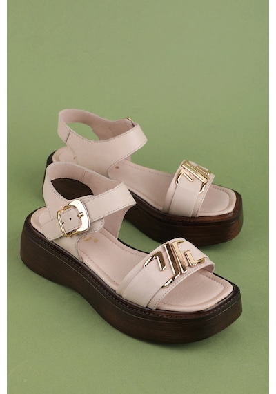 Gondol Hakiki Deri Platform Taban Sandalet Pkr.2401 Buz Gri