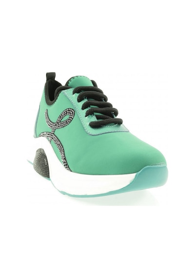 Dgn 1013-22y Kadın Bağcıklı Yan Sılver Taşlı Strech Kalın Taban Sneakers Ayakkabı Yeşil