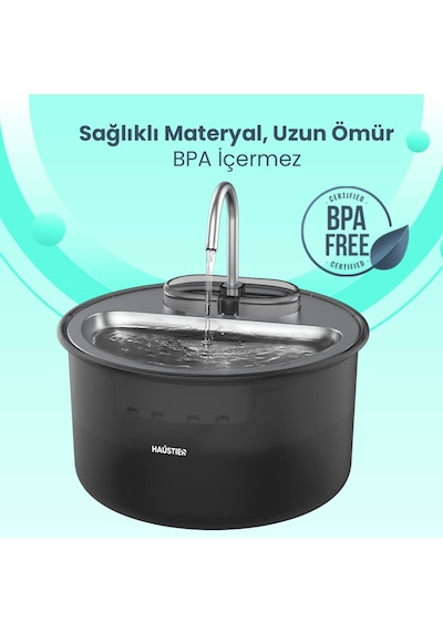 Haustier Wf009ls Siyah , Çelik Üst Tabla , 3.5lt Geniş Bpa İçermez Hazne, Otomatik Kedi Su Sebili,kedi Su Çeşmesi, Su Pınarı