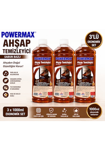 Powermax Ahşap Temizleyici 1000 Ml X3 Set Ahşap Ve Laminant Yüzey Temizleyici 1 LT